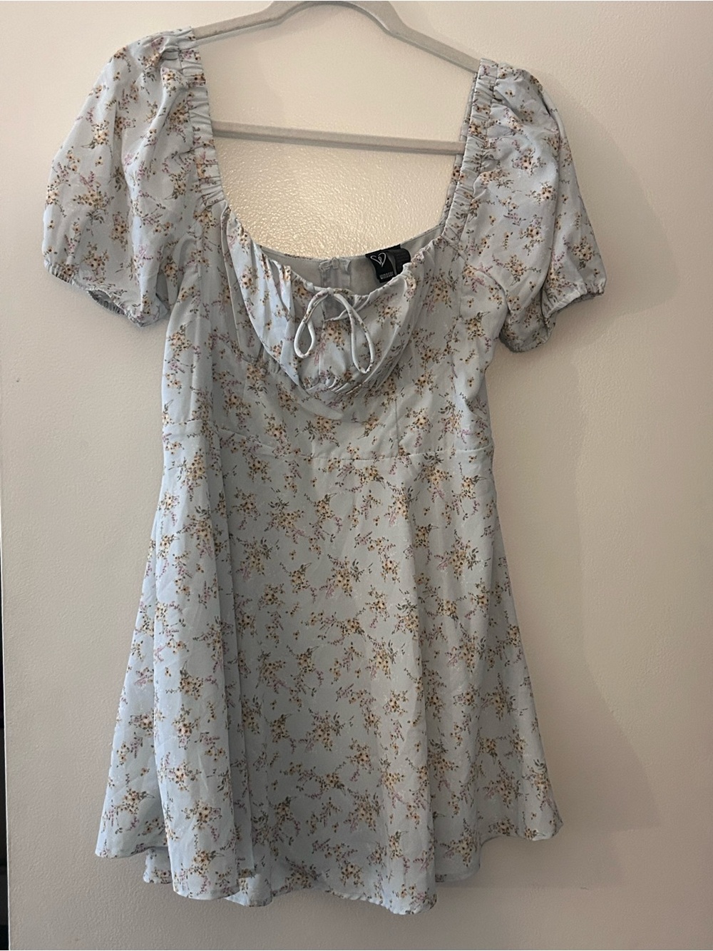 Windsor Light Blue Floral Mini Dress with Puff Sleeves